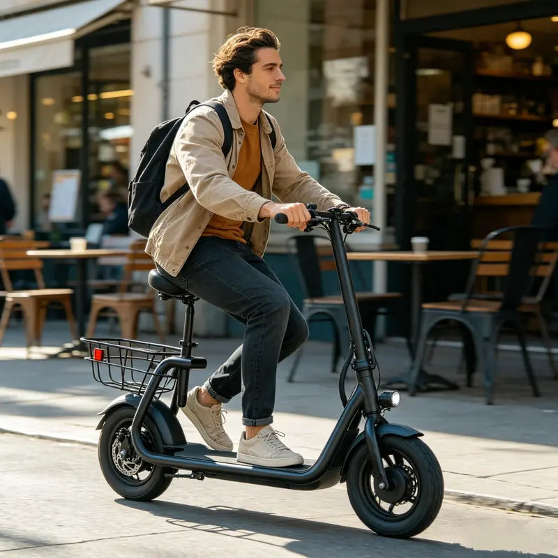Foldable Commuter Electric Scooter with Seat & Basket