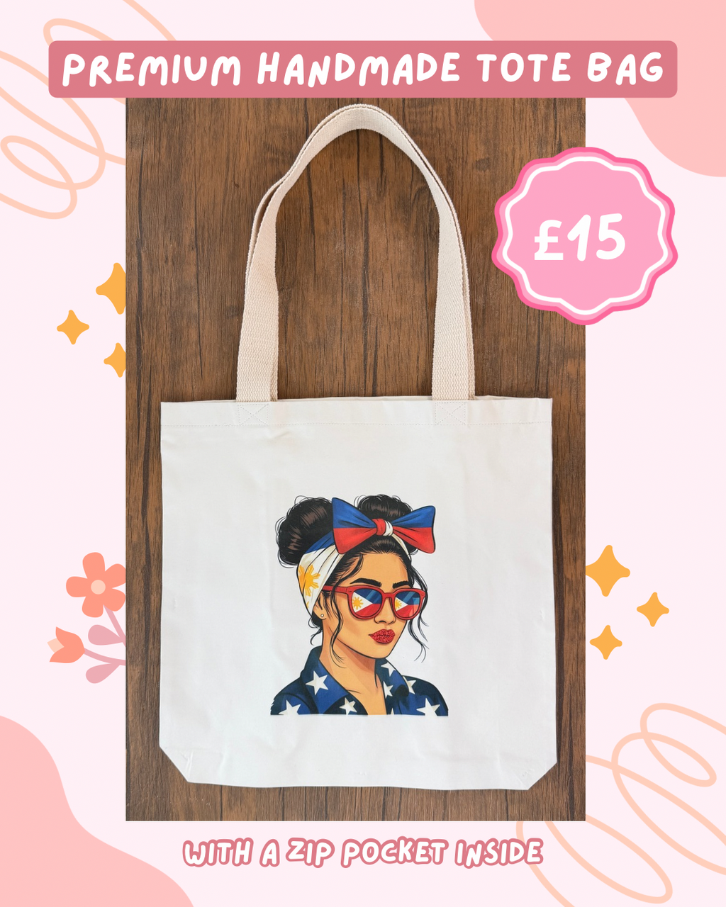 Filipino-Inspired Prints Cotton Canvas Tote Bag – with Zipper Pocket