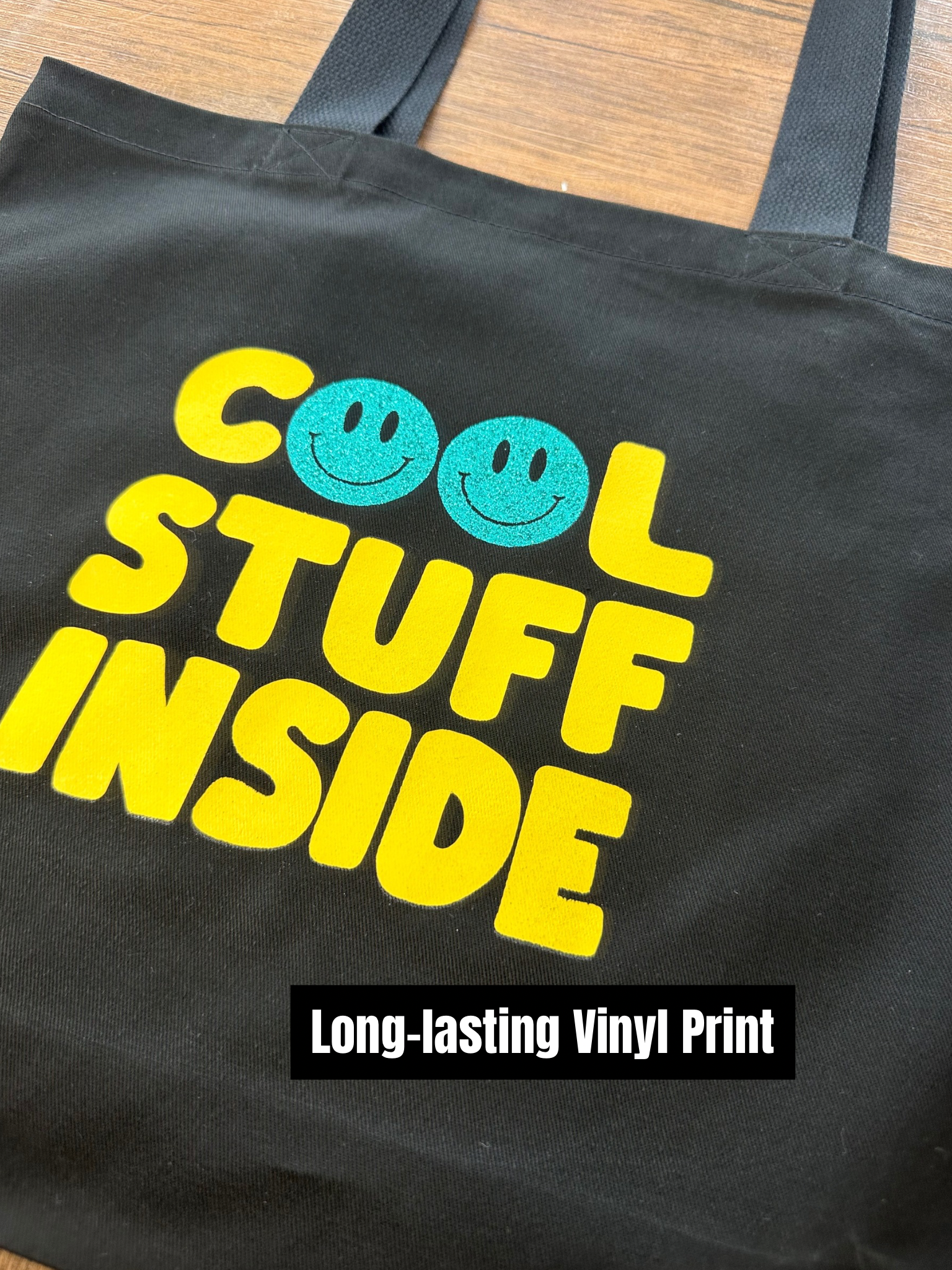 Handmade Tote Bag ‘Cool Stuff Inside’ Print – Custom Name Inside Zip Pocket