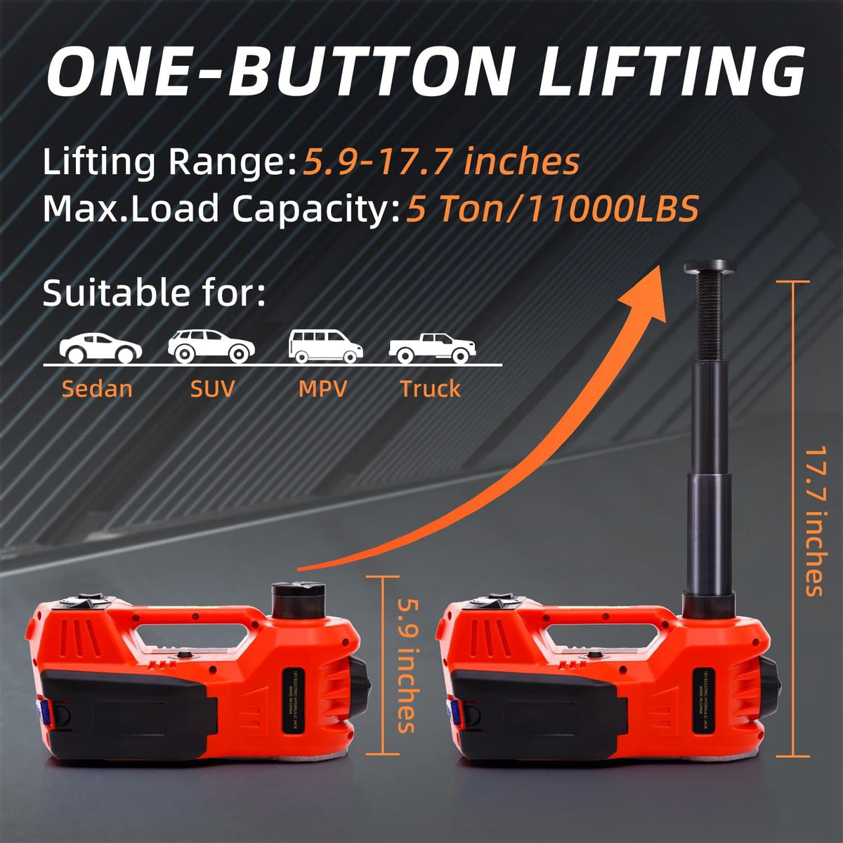 Electric Car Jack Kit 5 Ton 12V Hydraulic, Impact Wrench