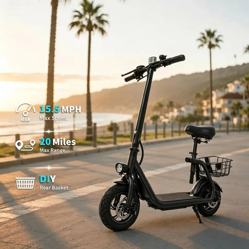 Foldable Commuter Electric Scooter with Seat & Basket