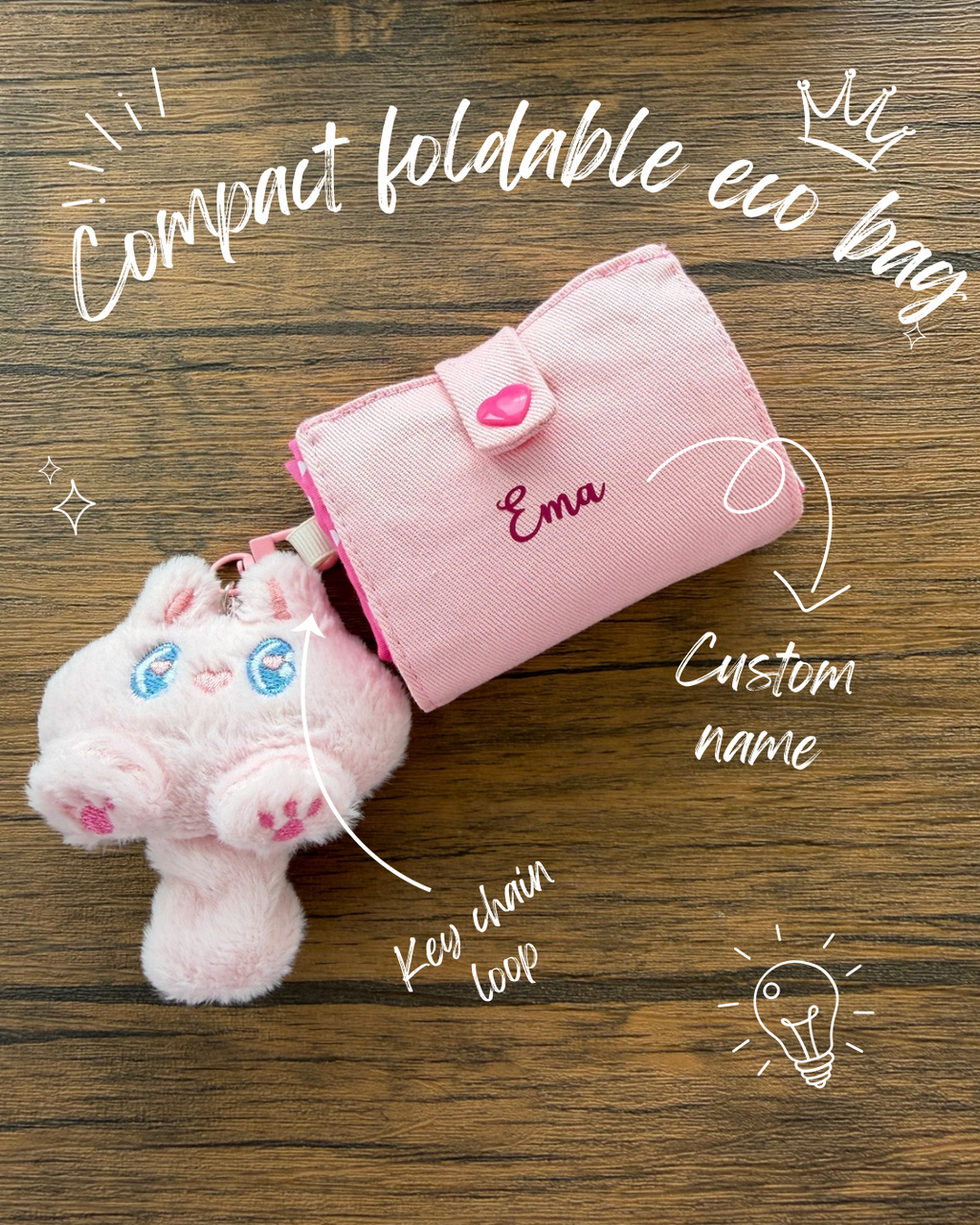 Handmade Compact Foldable Shopping Bag - Pink