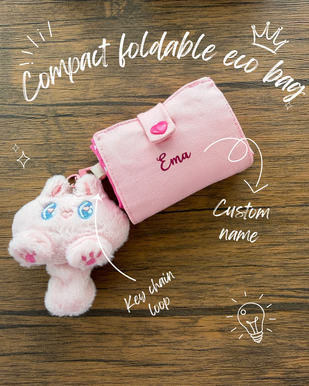 Handmade Compact Foldable Shopping Bag - Pink