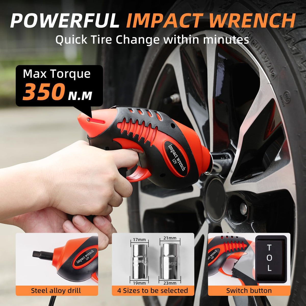 Electric Car Jack Kit 5 Ton 12V Hydraulic, Impact Wrench