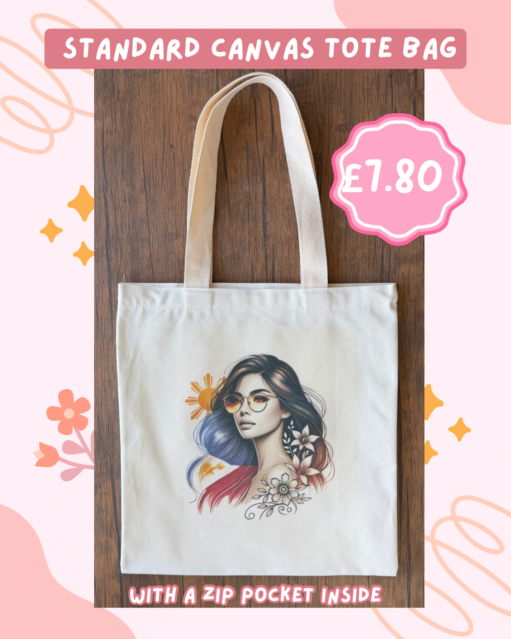 Filipino-Inspired Prints Cotton Canvas Tote Bag – with Zipper Pocket