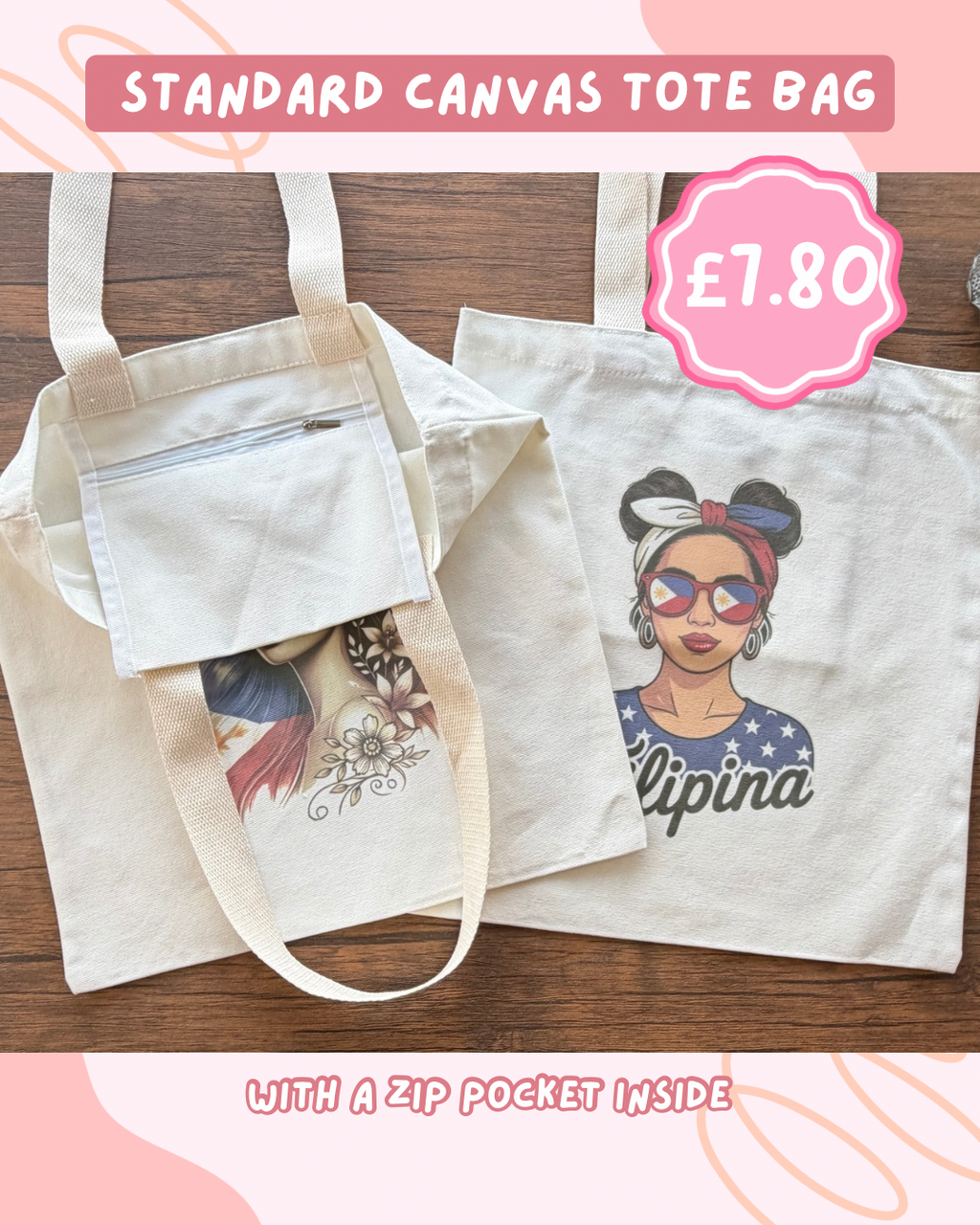 Filipino-Inspired Prints Cotton Canvas Tote Bag – with Zipper Pocket