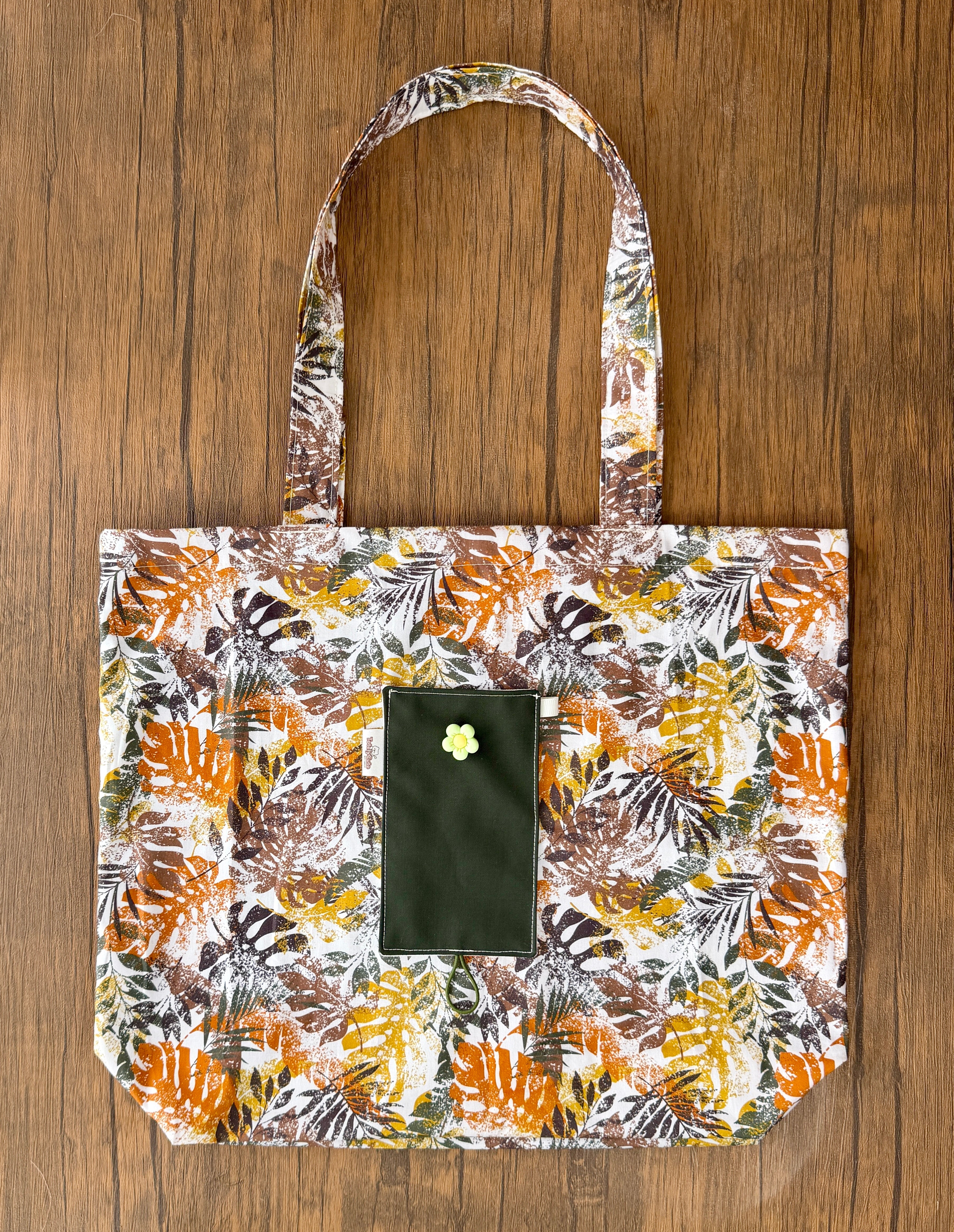 Handmade Compact Foldable Shopping Bag - Autumn Leaf Print