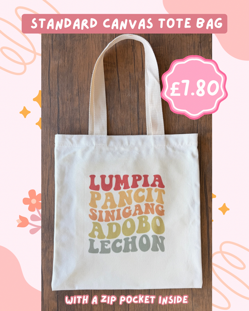 Filipino-Inspired Prints Cotton Canvas Tote Bag – with Zipper Pocket