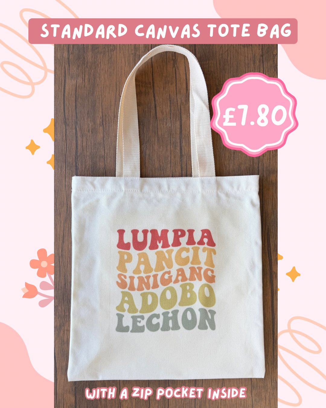 Filipino-Inspired Prints Cotton Canvas Tote Bag – with Zipper Pocket