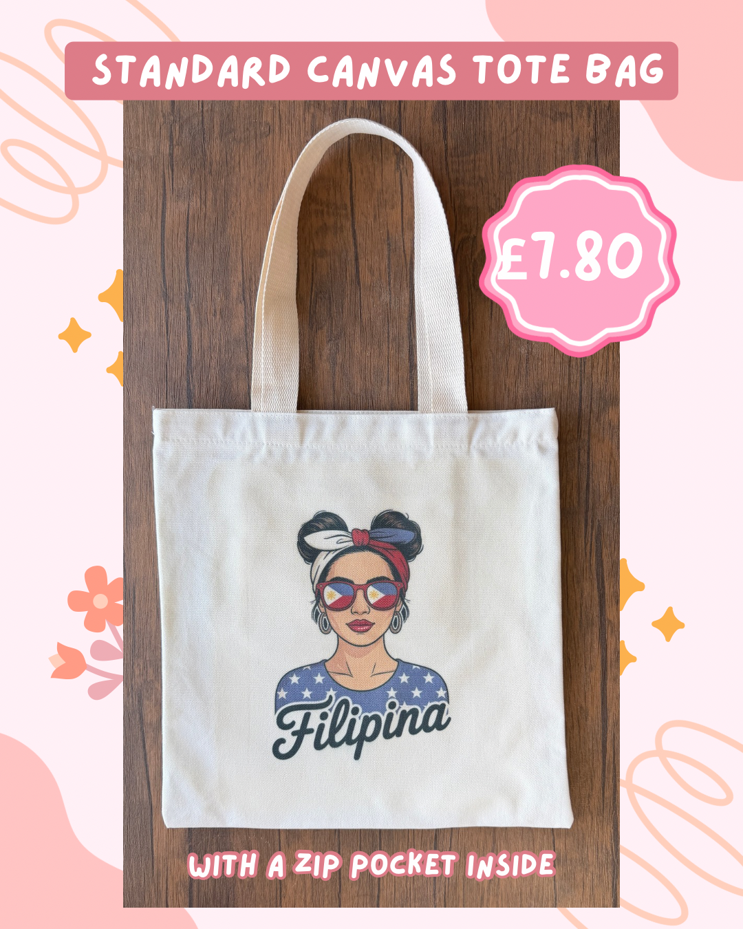 Filipino-Inspired Prints Cotton Canvas Tote Bag – with Zipper Pocket