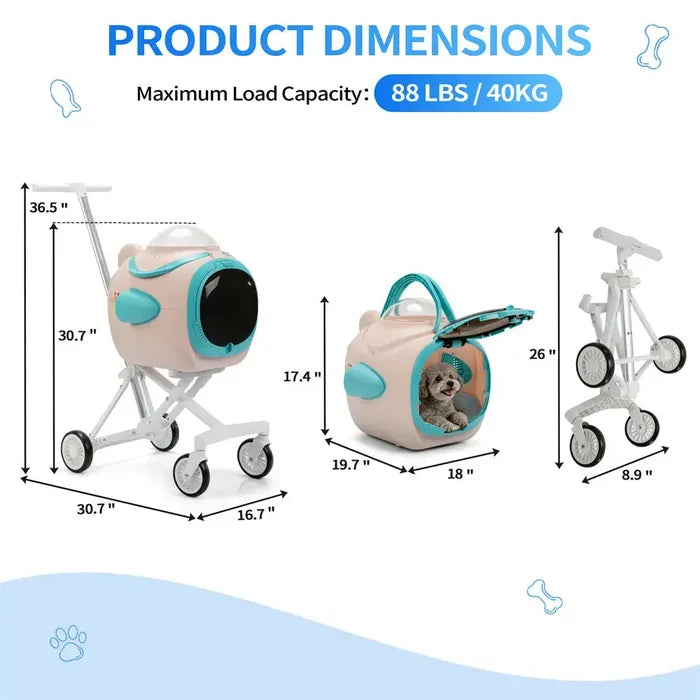 2-in-1 Space Capsule Pet Stroller with Cooling Fan