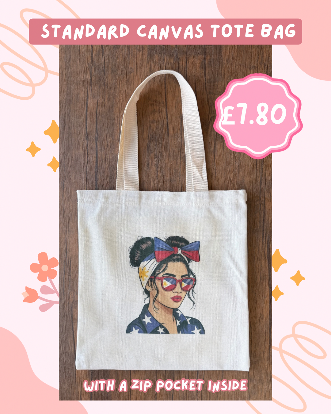Filipino-Inspired Prints Cotton Canvas Tote Bag – with Zipper Pocket