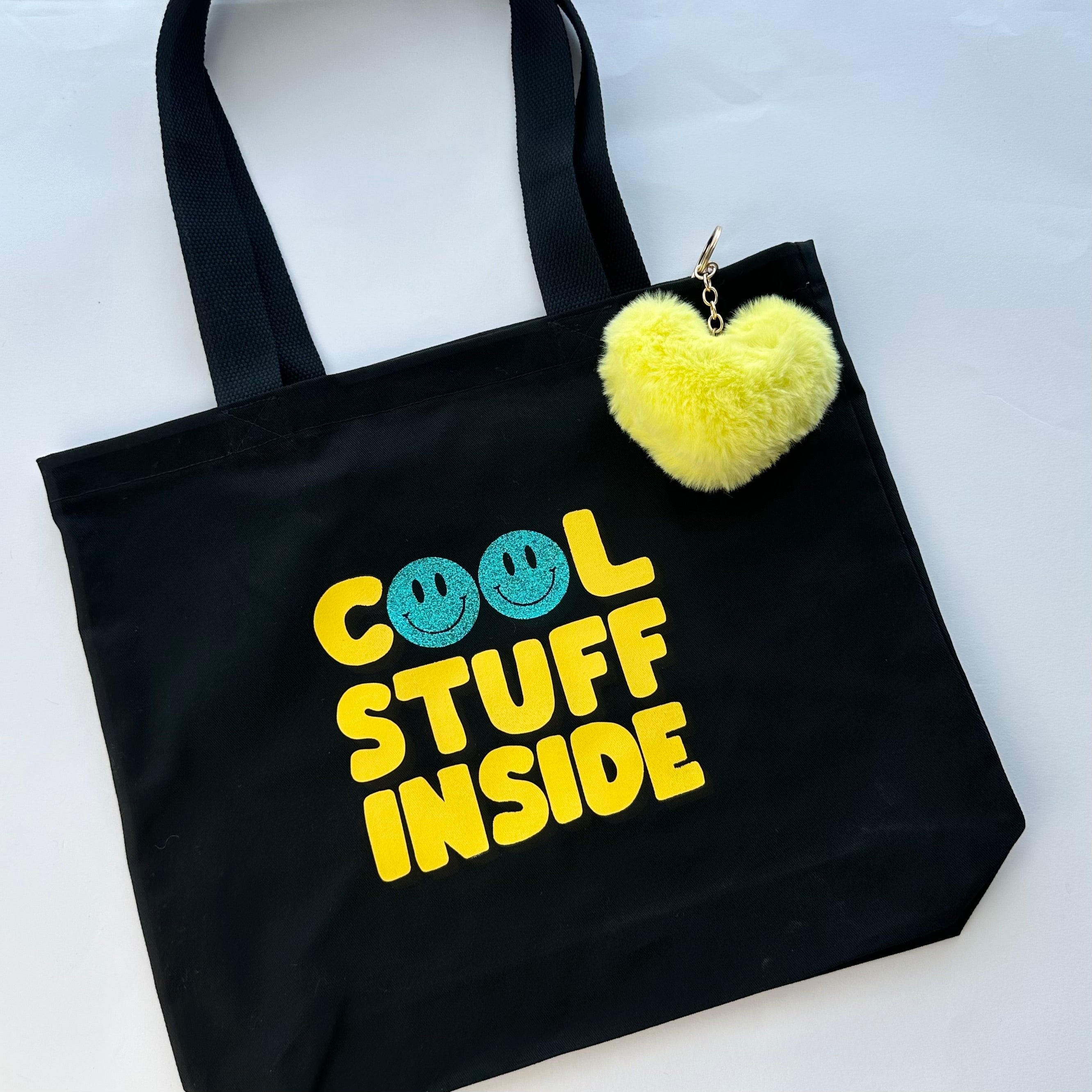 Handmade Tote Bag ‘Cool Stuff Inside’ Print – Custom Name Inside Zip Pocket