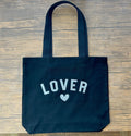 Black “LOVER” Tote Bag with Heart Design – Handmade Glitter Print Bag
