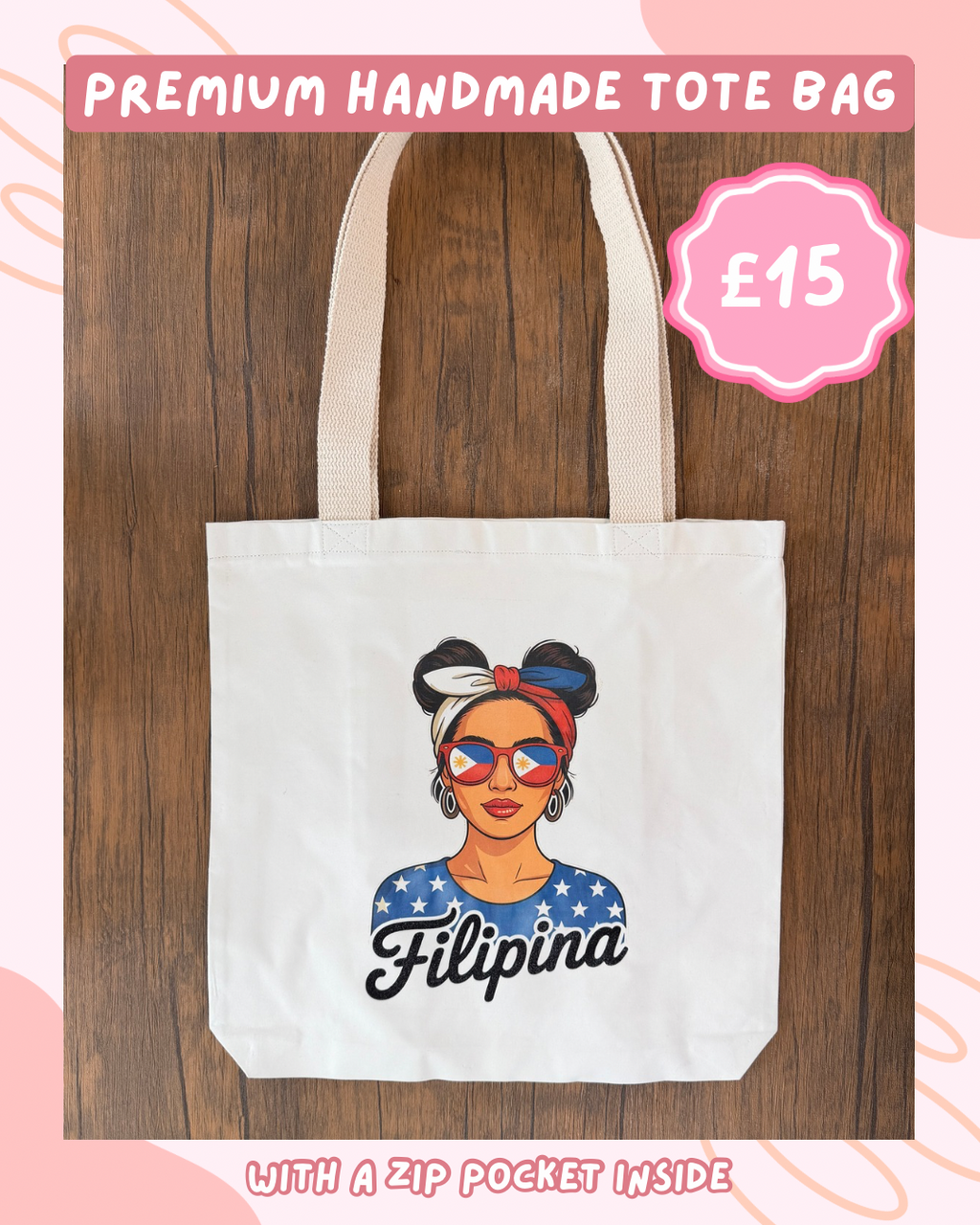 Filipino-Inspired Prints Cotton Canvas Tote Bag – with Zipper Pocket