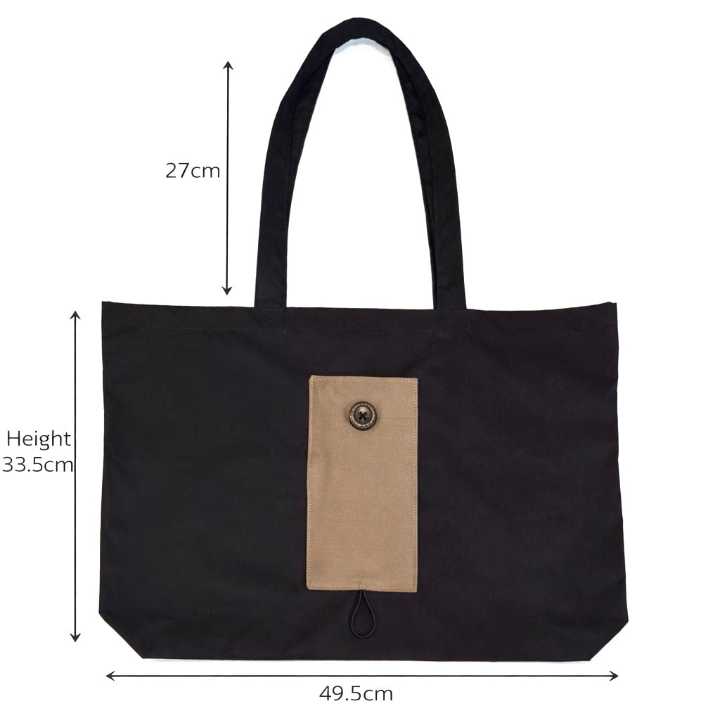 Handmade Foldable Tote Bag in Black & Brown – Reusable Shopping Bag