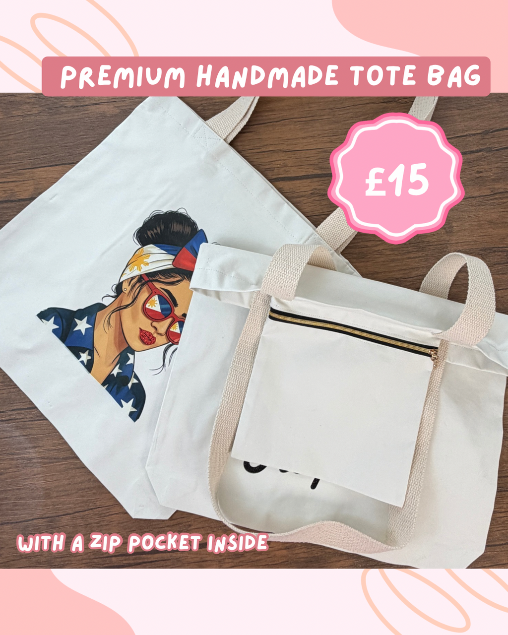 Filipino-Inspired Prints Cotton Canvas Tote Bag – with Zipper Pocket