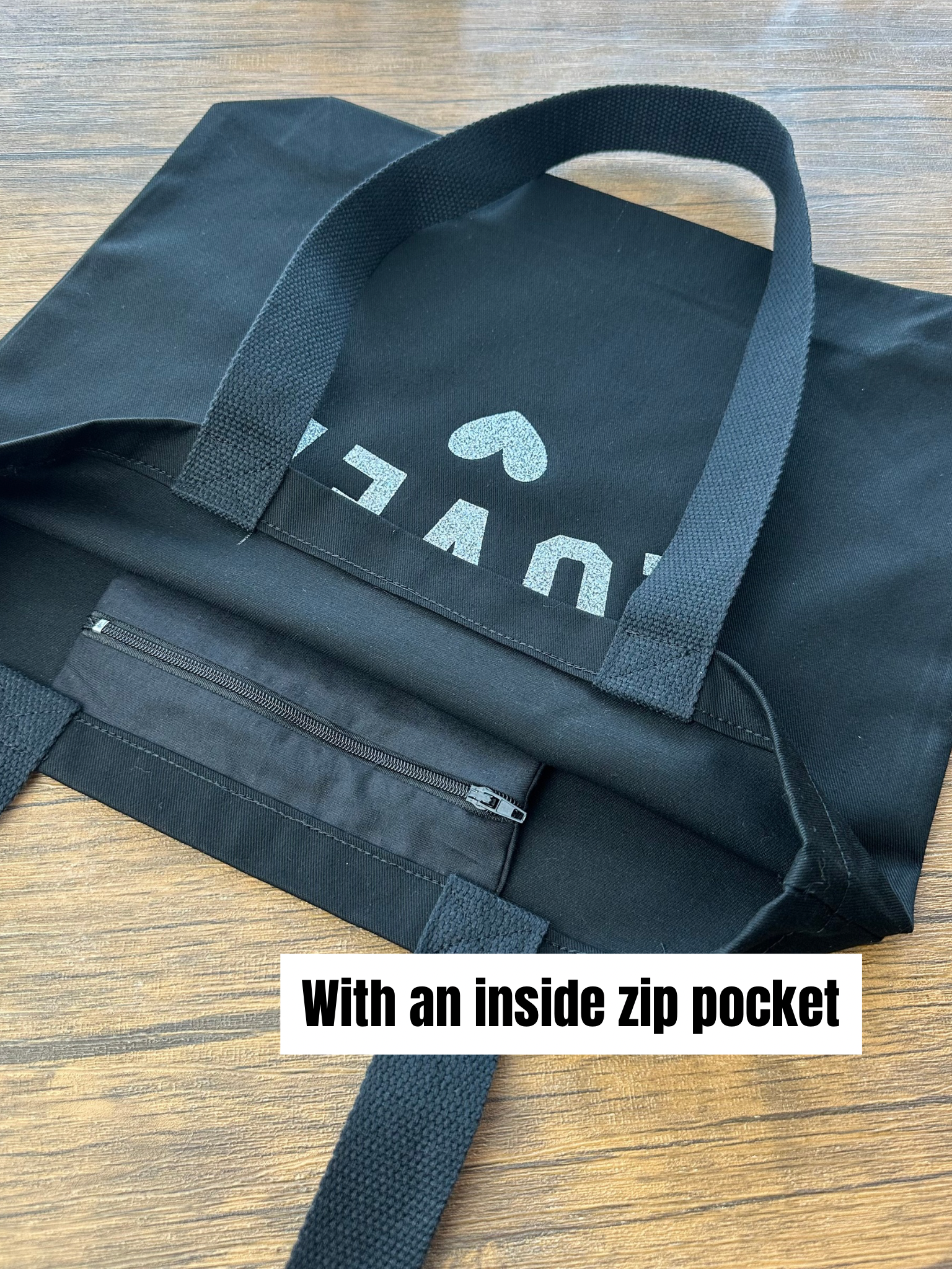 Handmade Tote Bag ‘Cool Stuff Inside’ Print – Custom Name Inside Zip Pocket