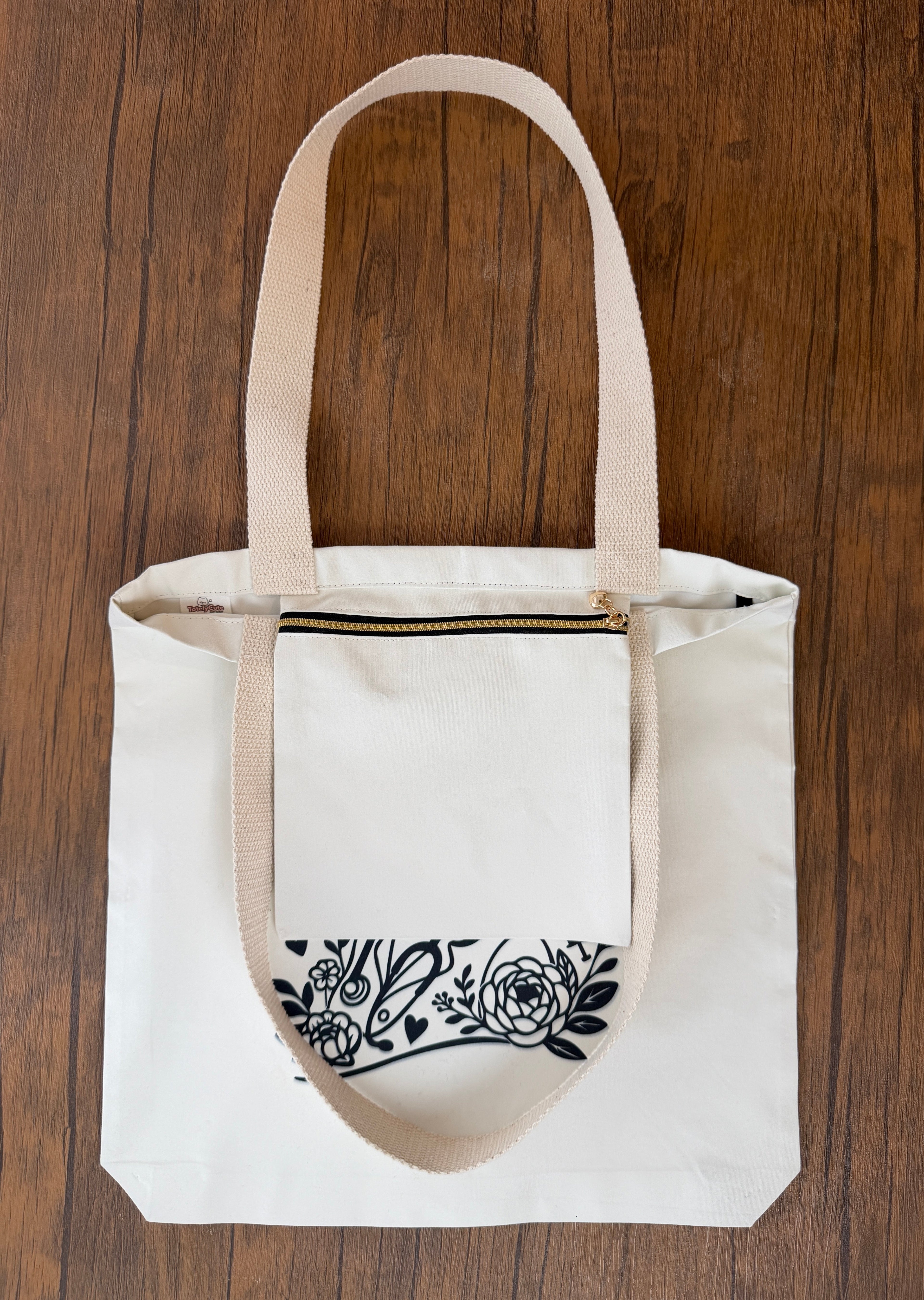 Personalised Handmade Tote Bag – Gift for Her, Custom Name, Secure Zip Pocket, High Quality Material