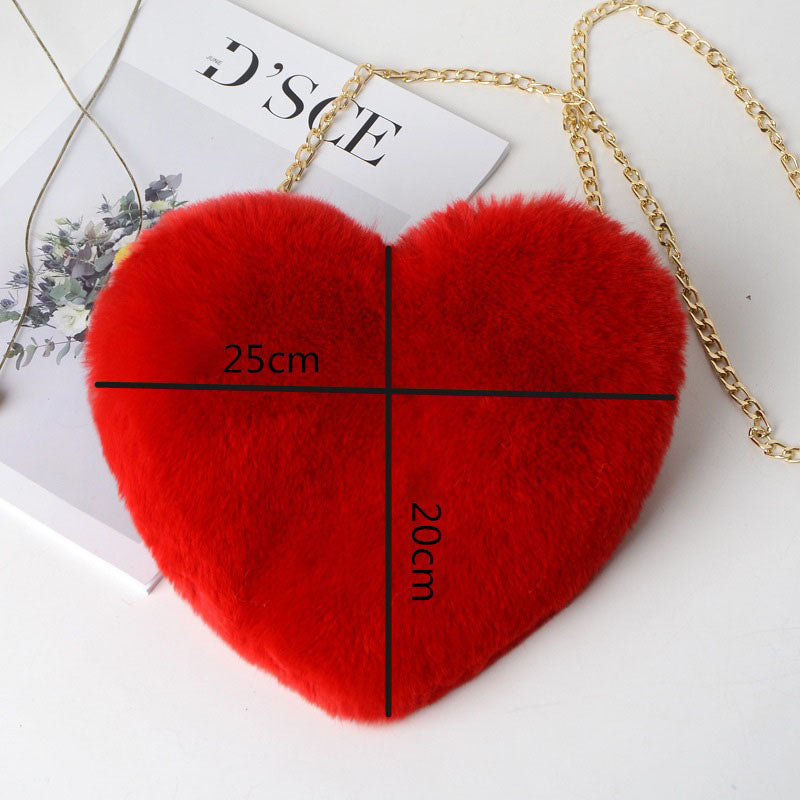 Faux Fur Heart-Shaped Mini Sling Bag with Gold Chain Strap