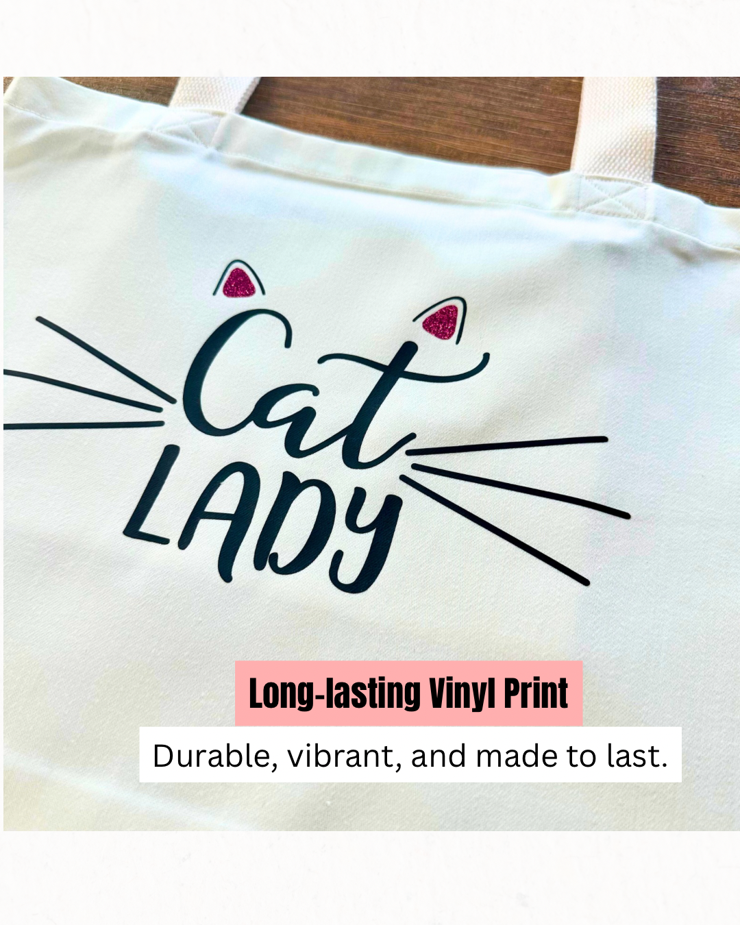 Personalised Tote Bag with Inner Zip Pocket – Custom Name Gift for Cat Lovers