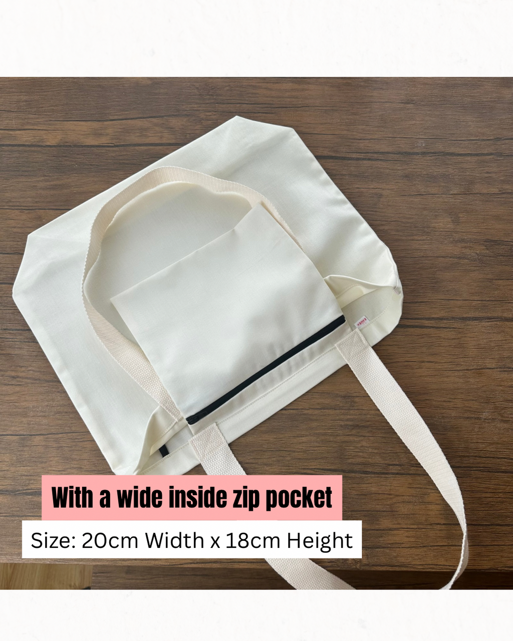 Personalised Tote Bag with Inner Zip Pocket – Custom Name Gift for Cat Lovers